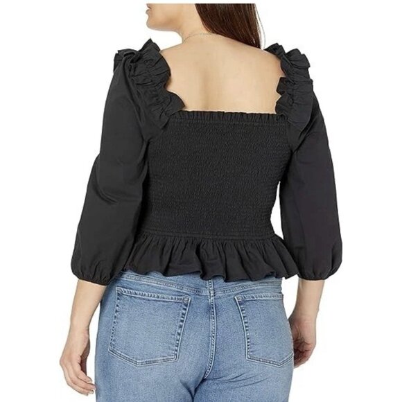 The Drop Marisol Smocked Top NEW 3/4 Sleeve Boho Festival Shirt Black R2 - Picture 2 of 3